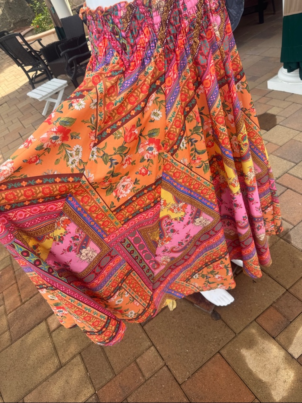 Calypso St. Barth Vibrant Paisley Floral Maxi Skirt in Orange & Pink - Picture 5 of 5